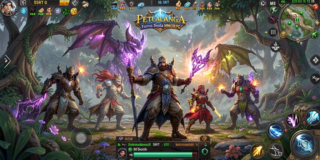 Screenshot gameplay 55RT menampilkan aksi petualangan seru di dunia MMORPG.