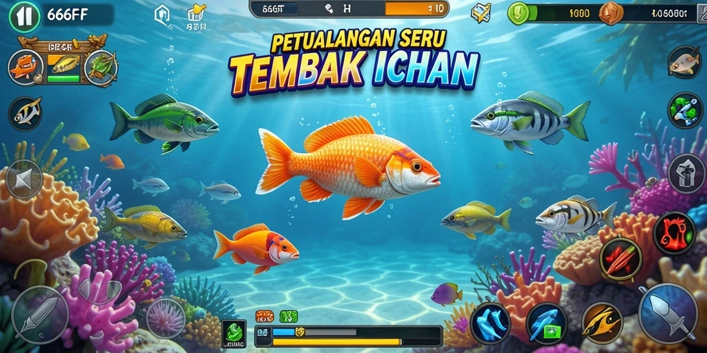 Screenshot gameplay 666F menampilkan aksi menembak ikan yang seru.