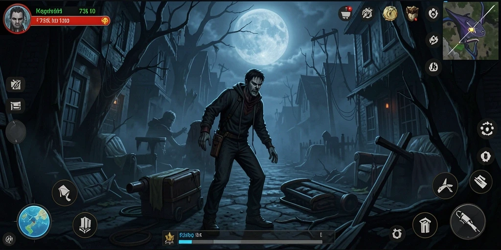 Screenshot gameplay 73K menampilkan suasana Horror yang mencekam.