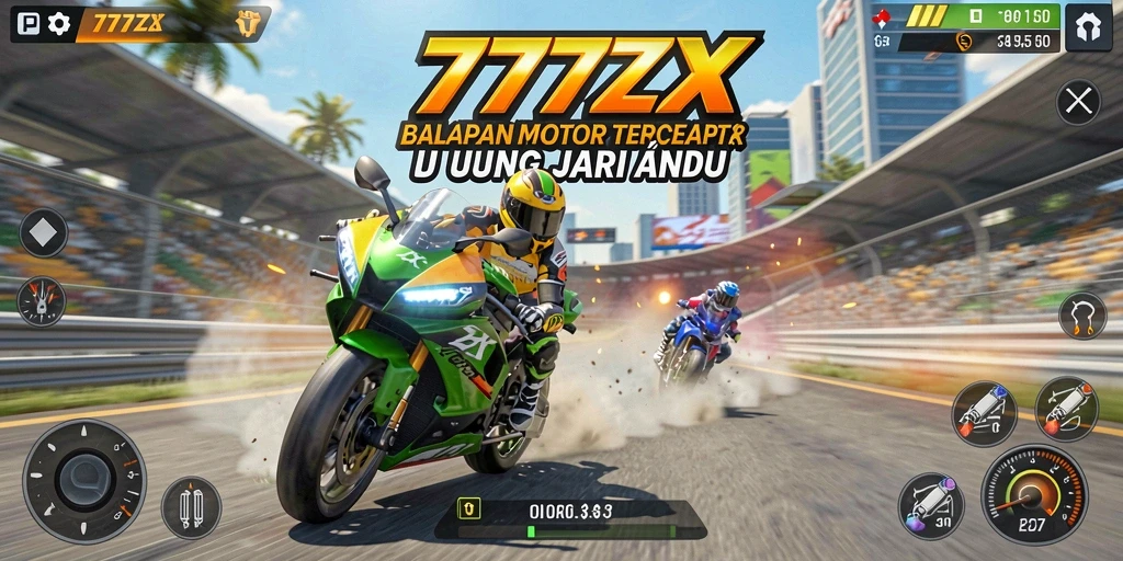 Gameplay seru balapan motor di trek menantang.