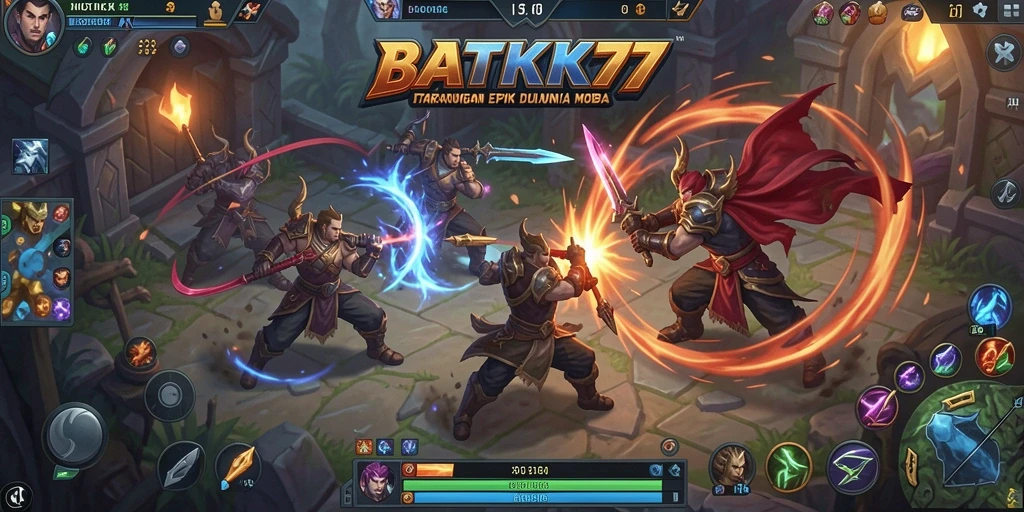 Tangkapan layar utama BATIK77 menampilkan aksi gameplay intens dalam MOBA.