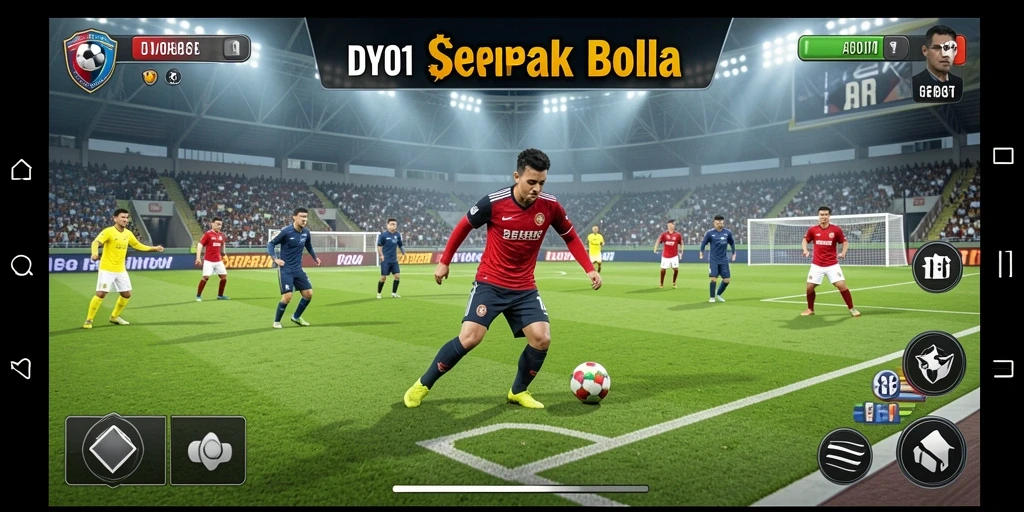 Screenshot DY01 menampilkan aksi sepak bola yang mendebarkan di lapangan.
