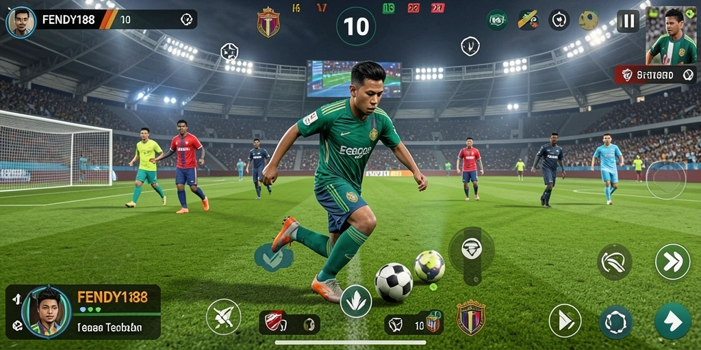 Tampilan aksi seru dalam gameplay FENDY188 yang penuh strategi sepak bola.