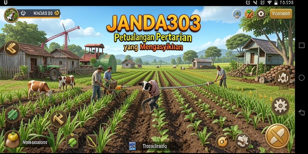 Screenshot utama JANDA303 menampilkan gameplay pertanian yang menarik dan interaktif.