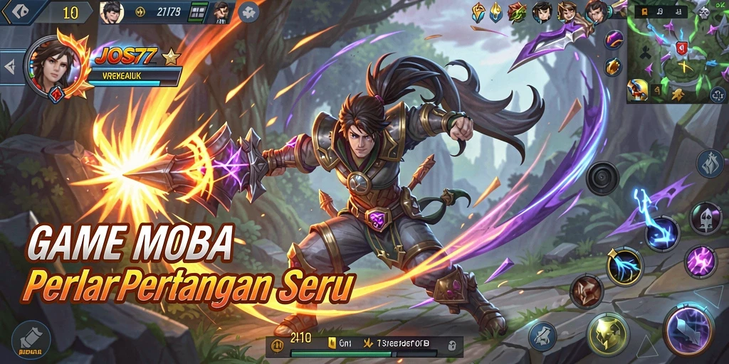 Tampilan gameplay seru JOS77 dengan aksi MOBA yang mendebarkan.