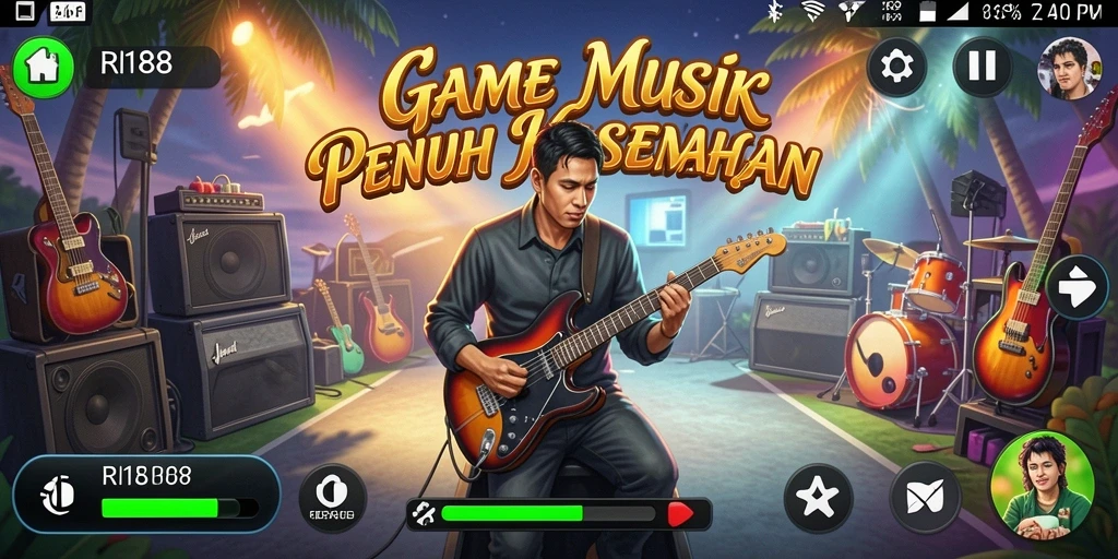 Screenshot gameplay RI188 yang menunjukkan aksi bermain musik yang seru.