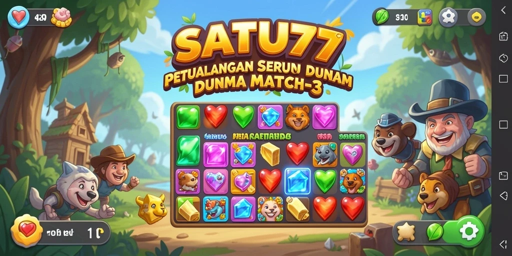 Screenshot gameplay SATU77 menampilkan keseruan mencocokkan permata.