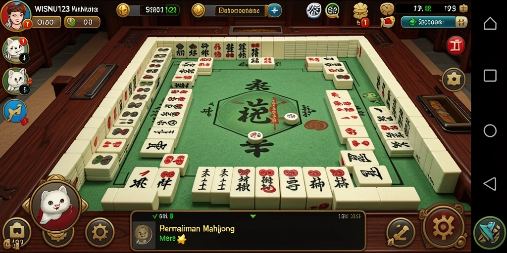 Screenshot permainan WISNU123 menampilkan aksi seru dalam Mahjong.