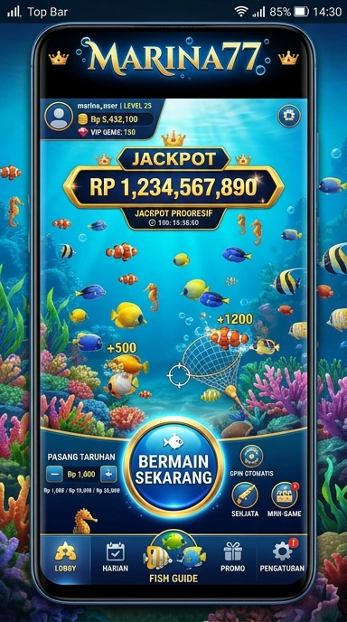 Screenshot aplikasi marina77 menunjukkan kategori beragam yang ditawarkan.